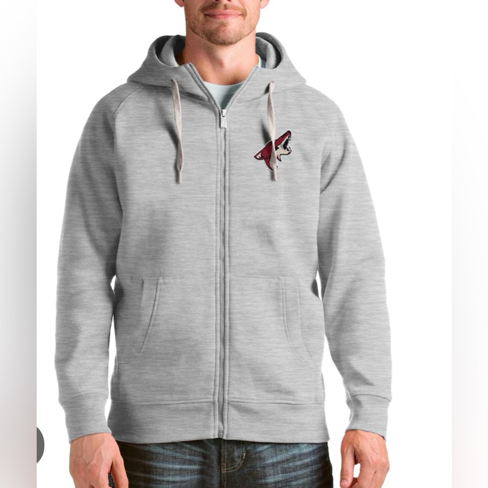 Arizona Coyotes Antigua Logo Victory Full-Zip Hoodie - Heathered Gray Size M NWT